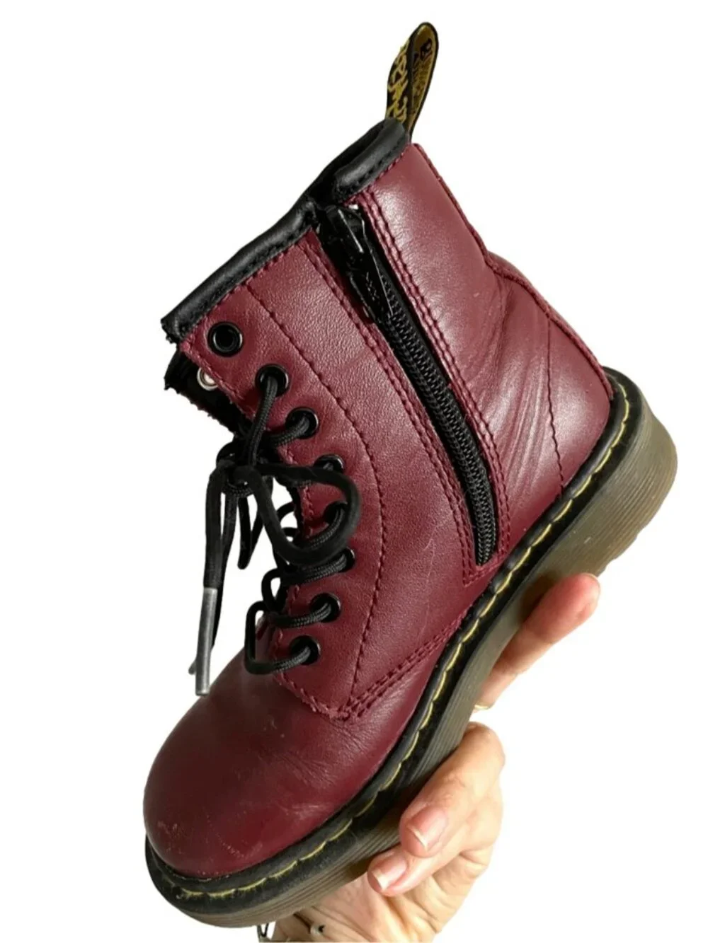 Dr Martens Cherry Red Leather Delaney 1460 Boots - 12, side zip!!!